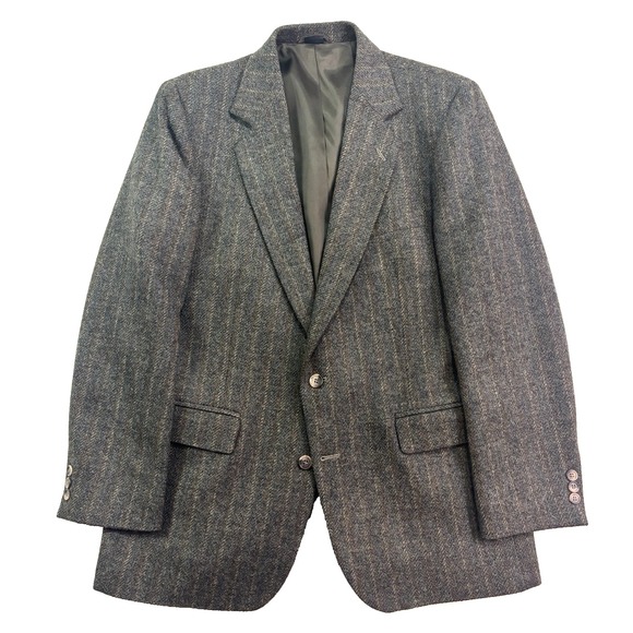 Haggar 42R Vintage 90s tweed blazer jacket gray brown stripe 100% Wool classic - Picture 1 of 10